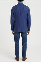Brunello Cucinelli Men's Blue Linen Tailored Blazer