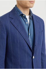 Brunello Cucinelli Men's Blue Linen Tailored Blazer