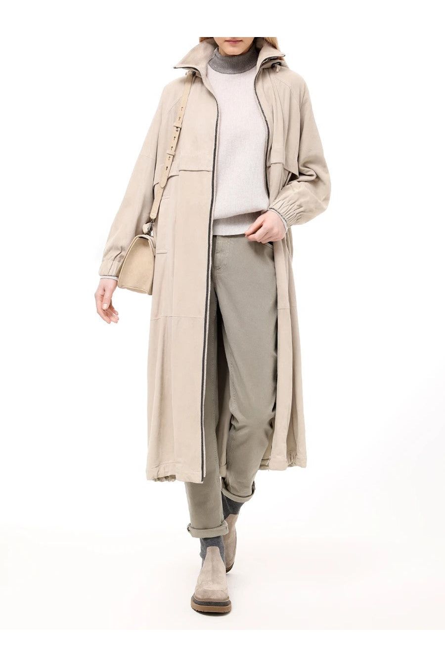 Women's Light Beige Leather Hooded Jacket