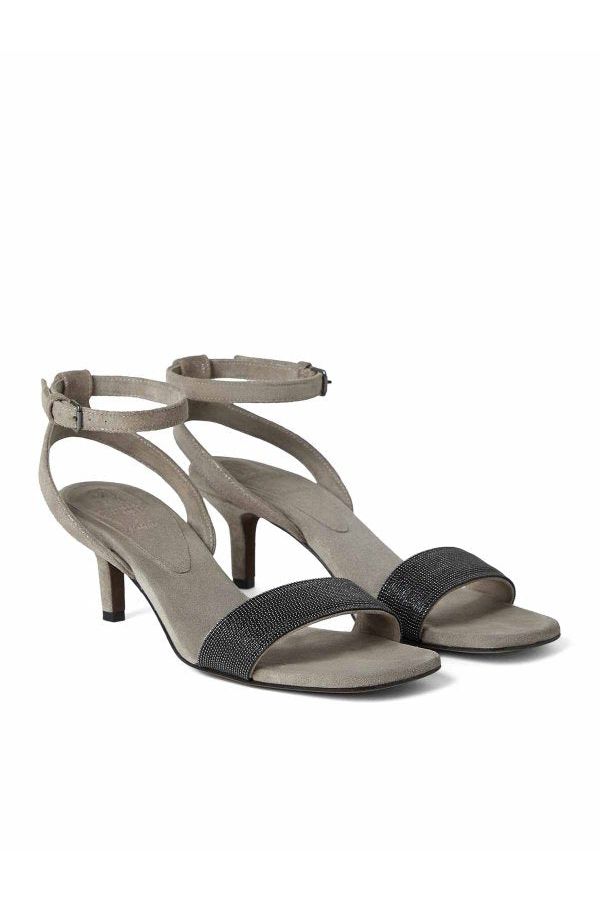 Brunello Cucinelli Women's Light Grey Suede Sandals