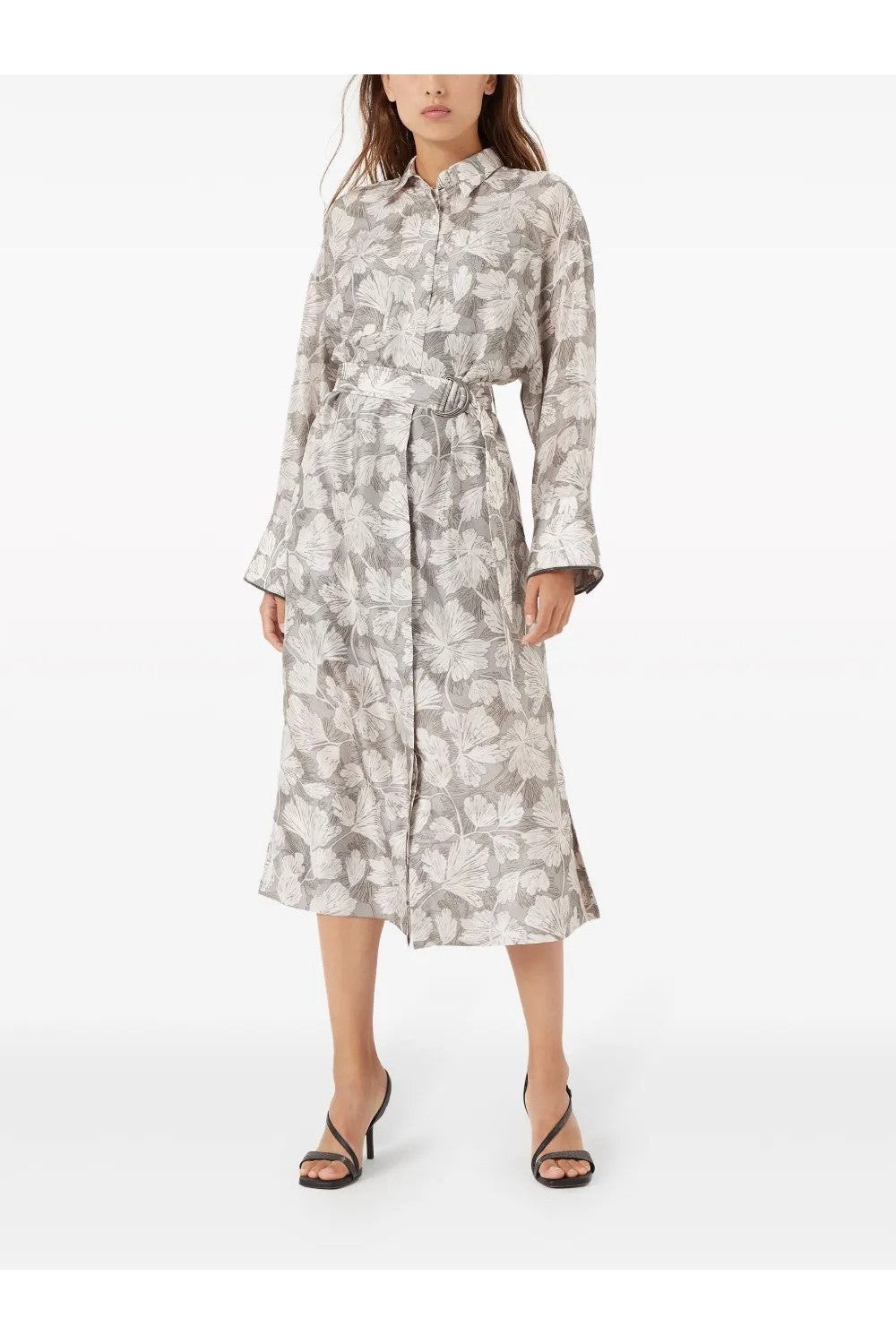 Women's Light Grey Silk Shirt Dress