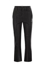 Women's Black Leather Straight Trousers