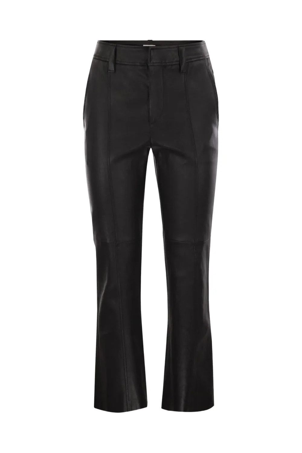 Women's Black Leather Straight Trousers