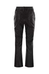 Women's Black Leather Straight Trousers