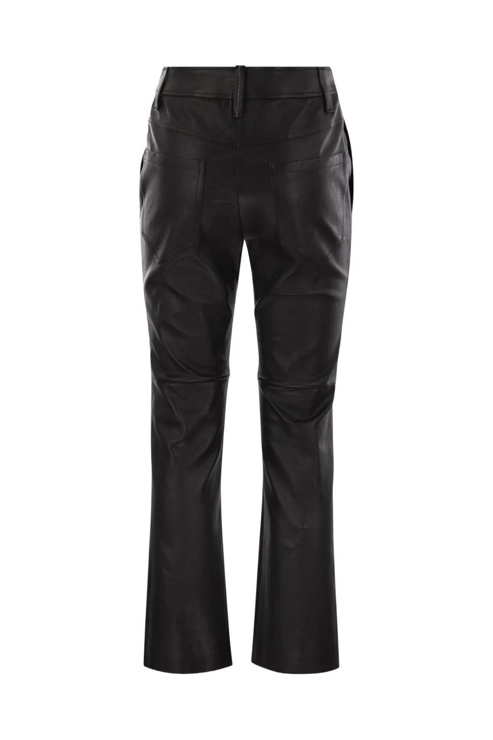 Women's Black Leather Straight Trousers
