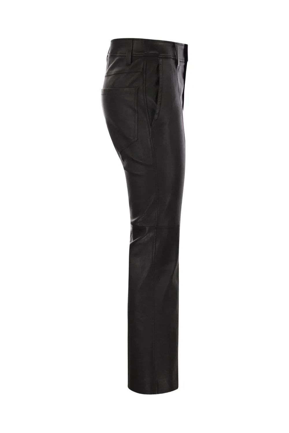 Women's Black Leather Straight Trousers