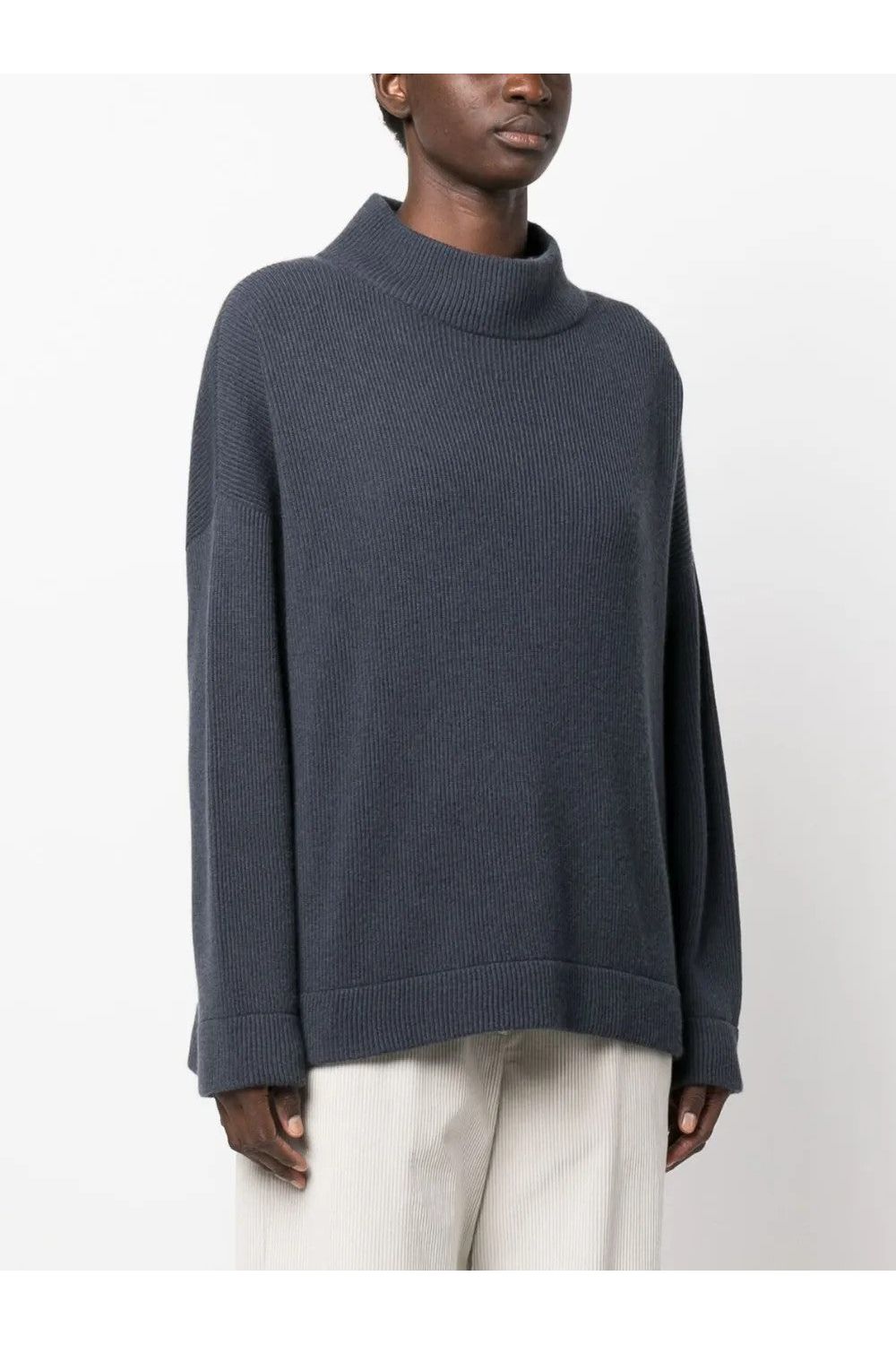 Women's Dark Blue Wool Relaxed Sweater