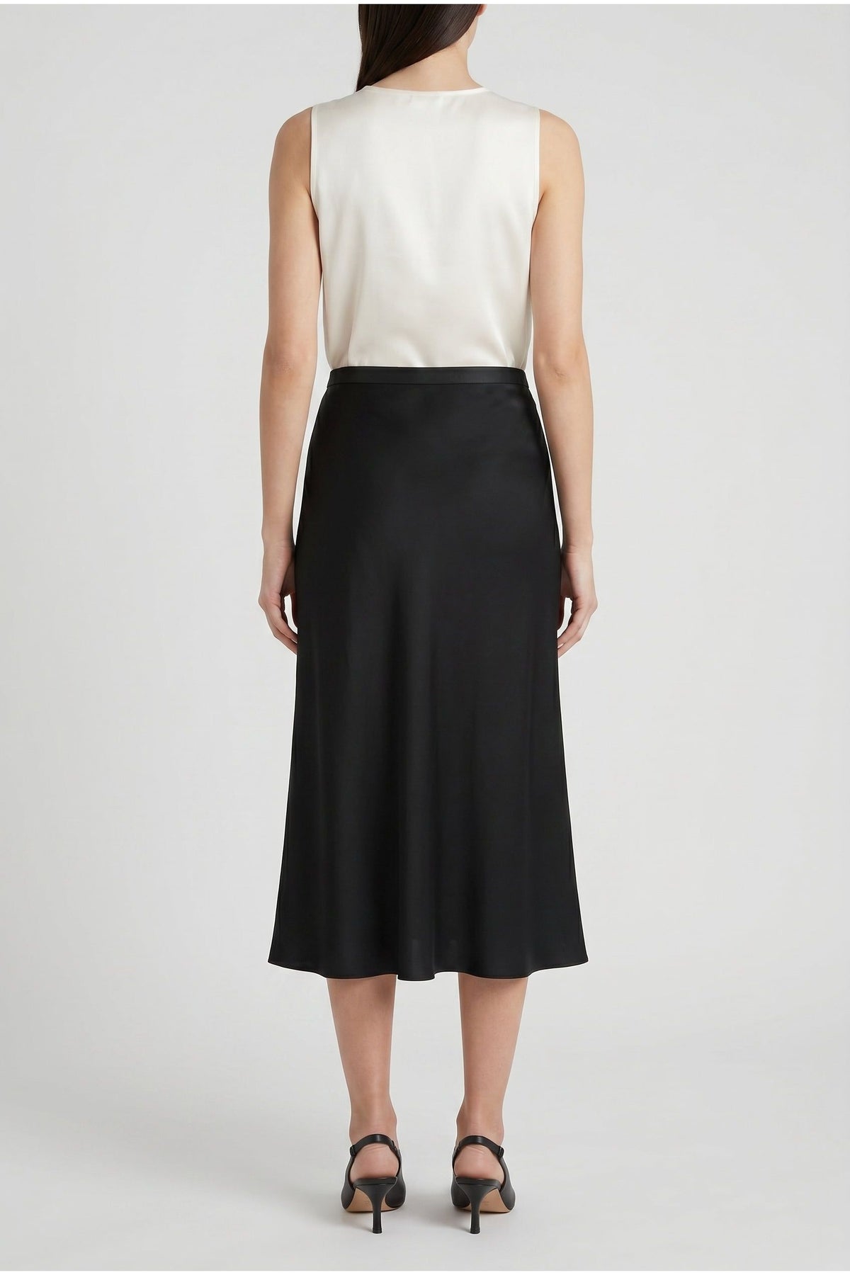 Women's Black Silk Blend Midi Skirt