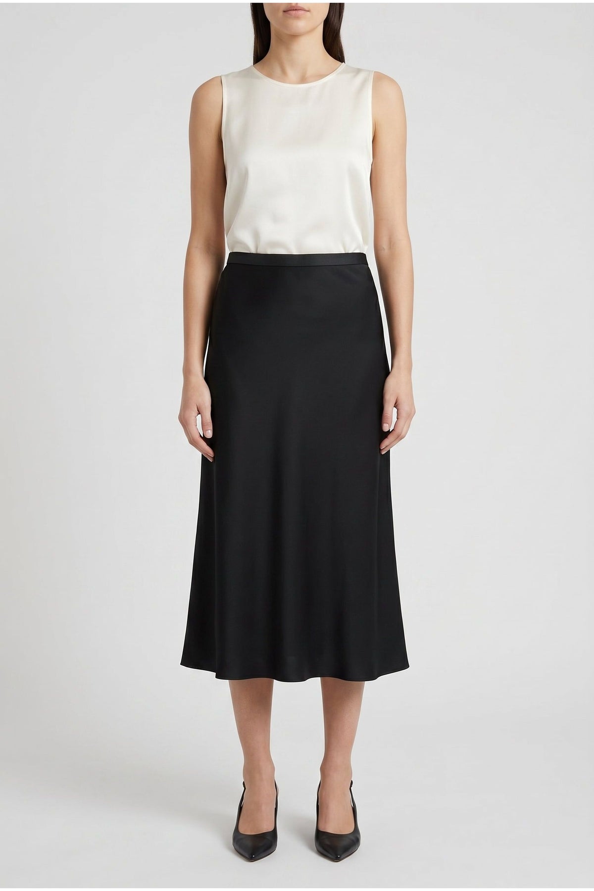 Women's Black Silk Blend Midi Skirt