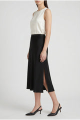 Women's Black Silk Blend Midi Skirt