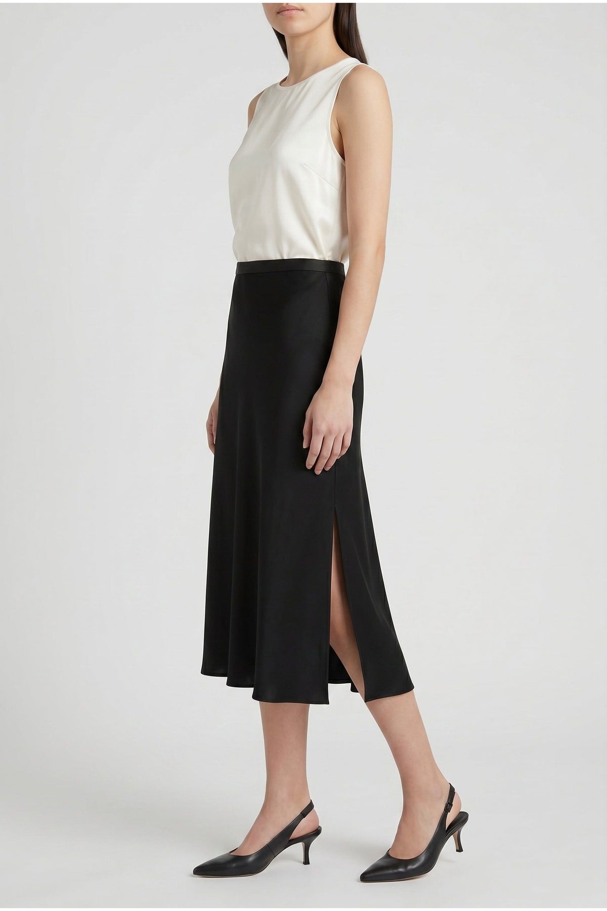 Women's Black Silk Blend Midi Skirt
