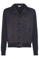 Men's Dark Blue Leather Knit Jacket