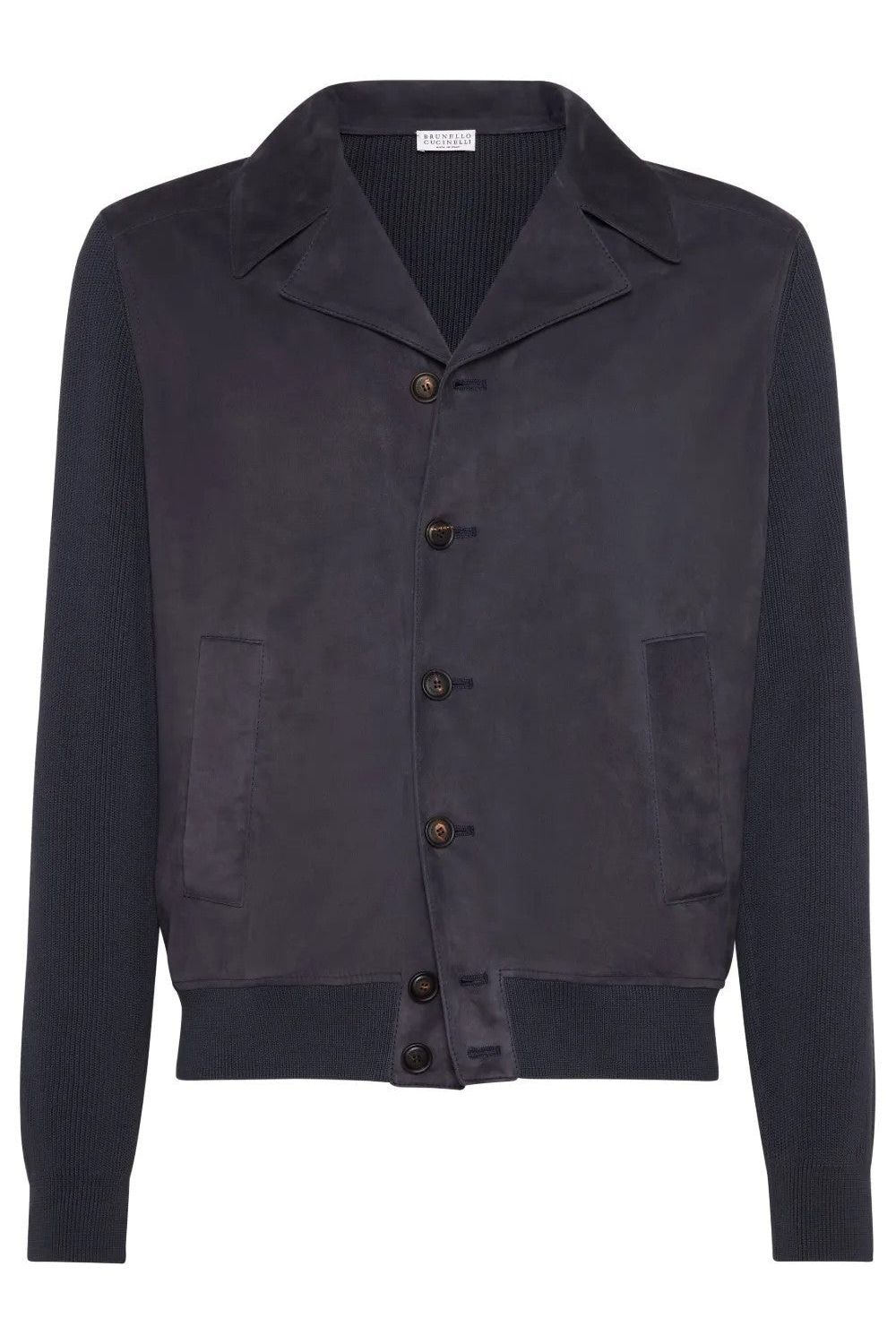Men's Dark Blue Leather Knit Jacket