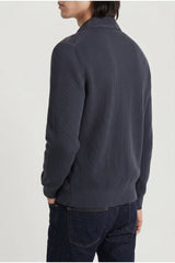 Men's Dark Blue Leather Knit Jacket