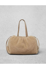 Women's Beige Shearling Tote Bag