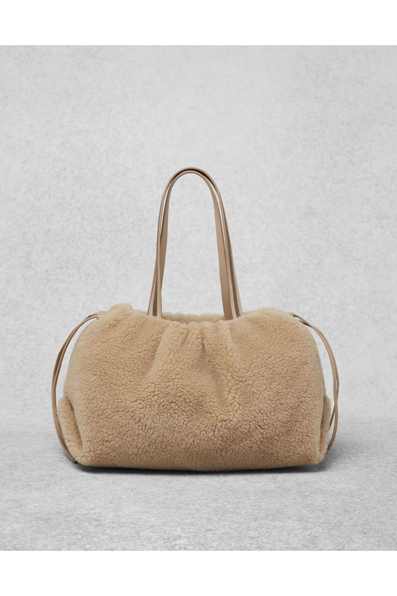 Women's Beige Shearling Tote Bag