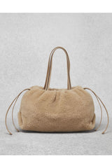 Women's Beige Shearling Tote Bag