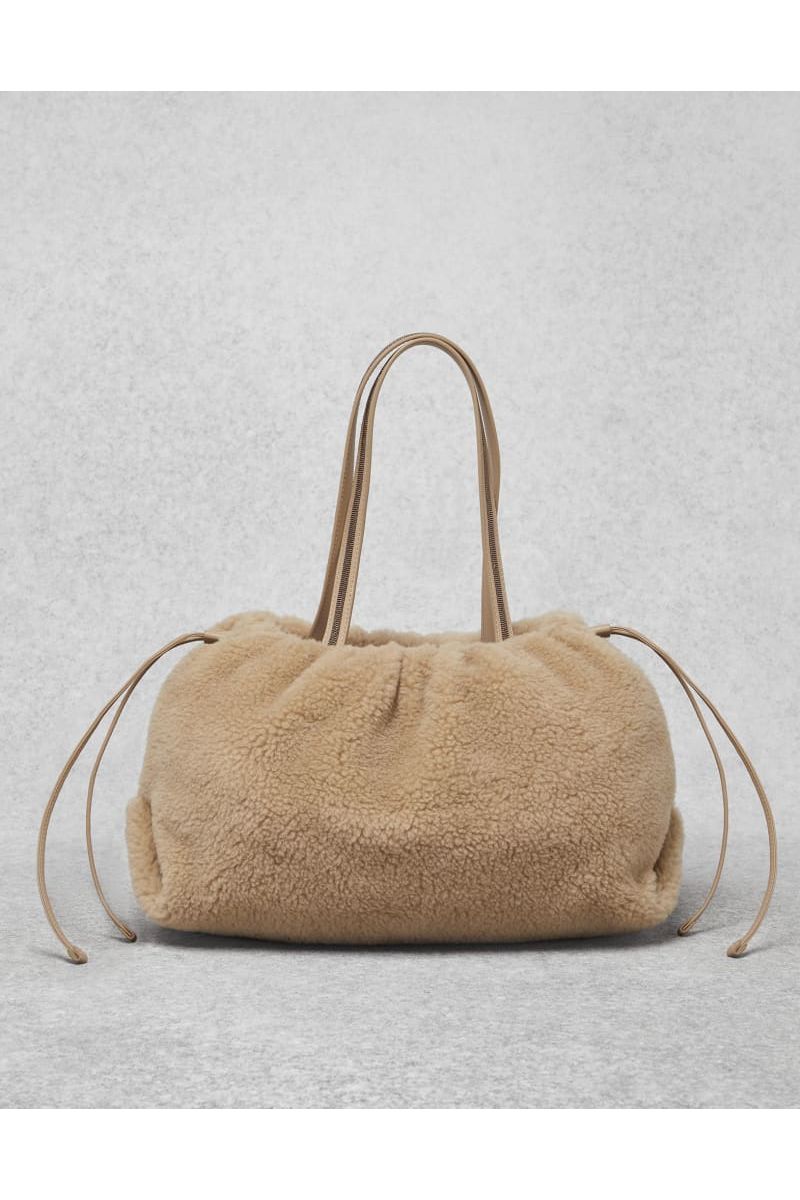 Women's Beige Shearling Tote Bag