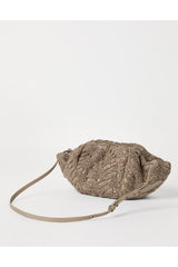 Women's Taupe Leather Woven Bag