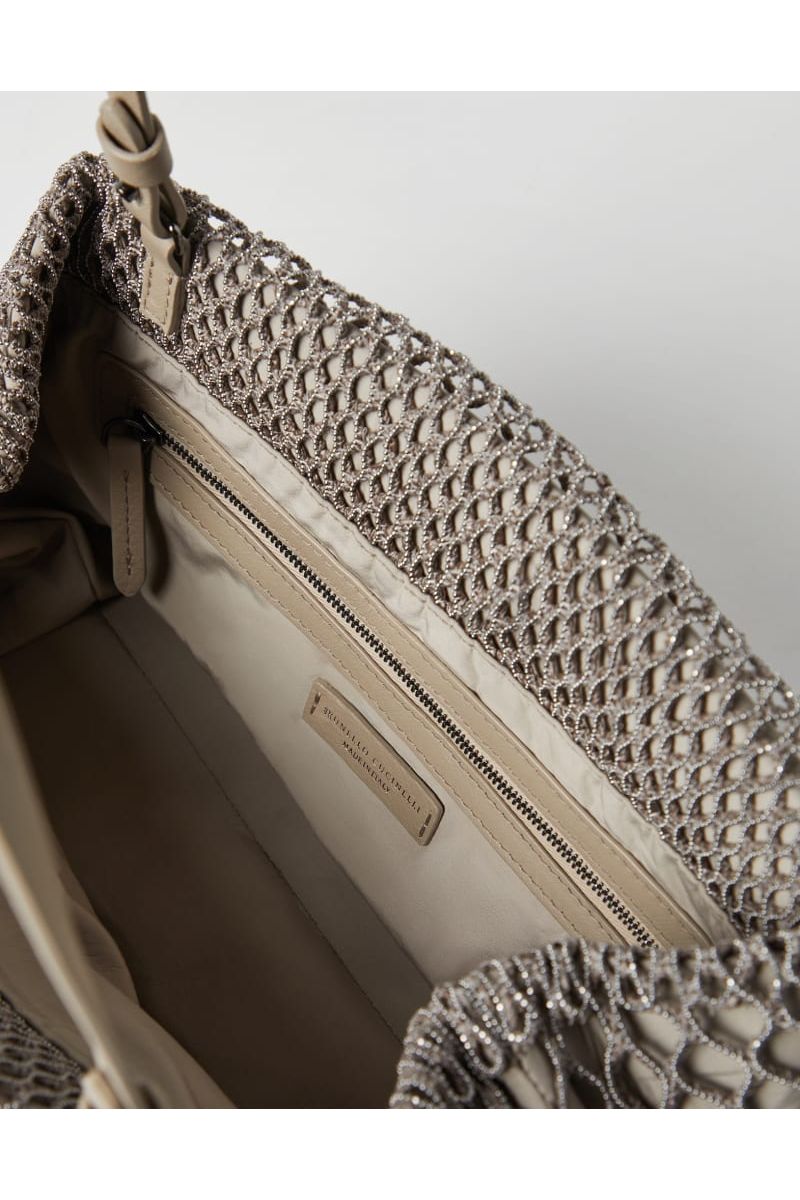 Women's Beige Netted Clutch Bag