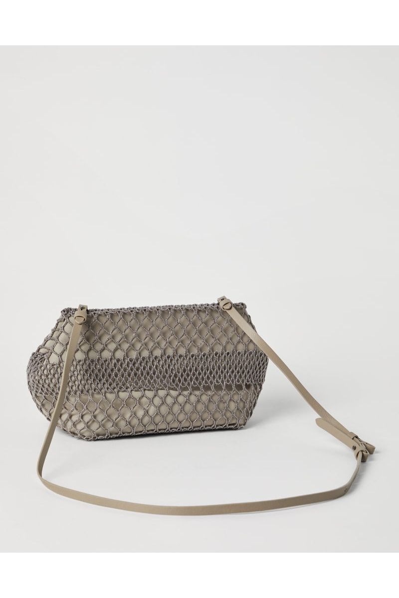 Women's Beige Netted Clutch Bag
