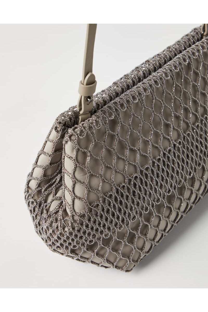 Women's Beige Netted Clutch Bag