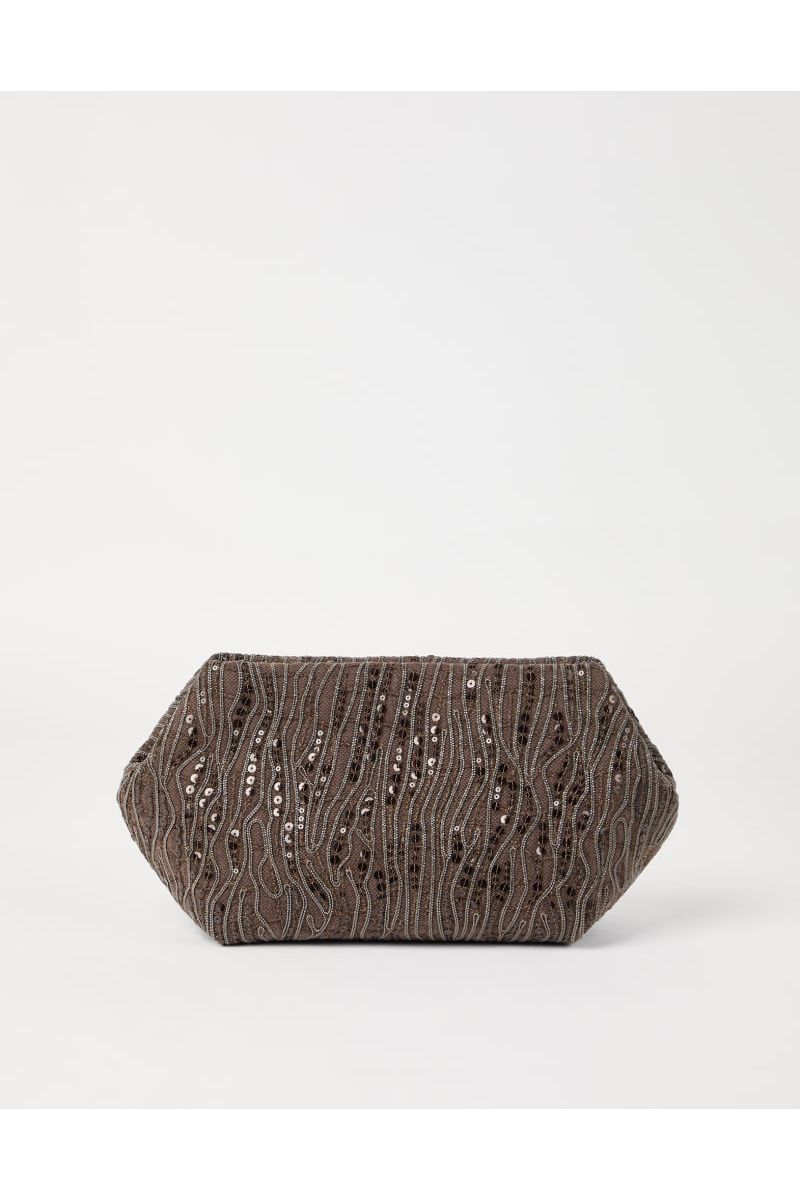 Women's Brown Cotton Linen Clutch