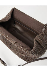 Women's Brown Cotton Linen Clutch