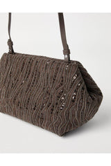 Women's Brown Cotton Linen Clutch