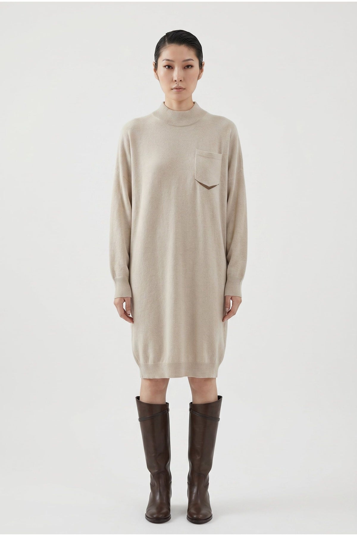 Women's Light Beige Wool Sweater Dress