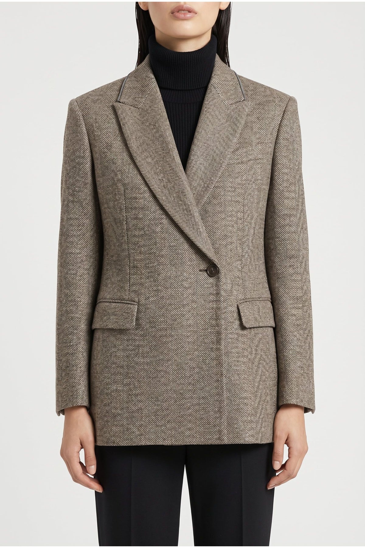 Women's Brown Tailored Herringbone Blazer