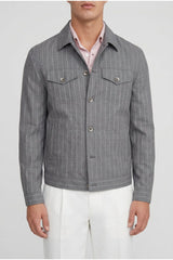 Brunello Cucinelli Men's Grey Wool Striped Jacket