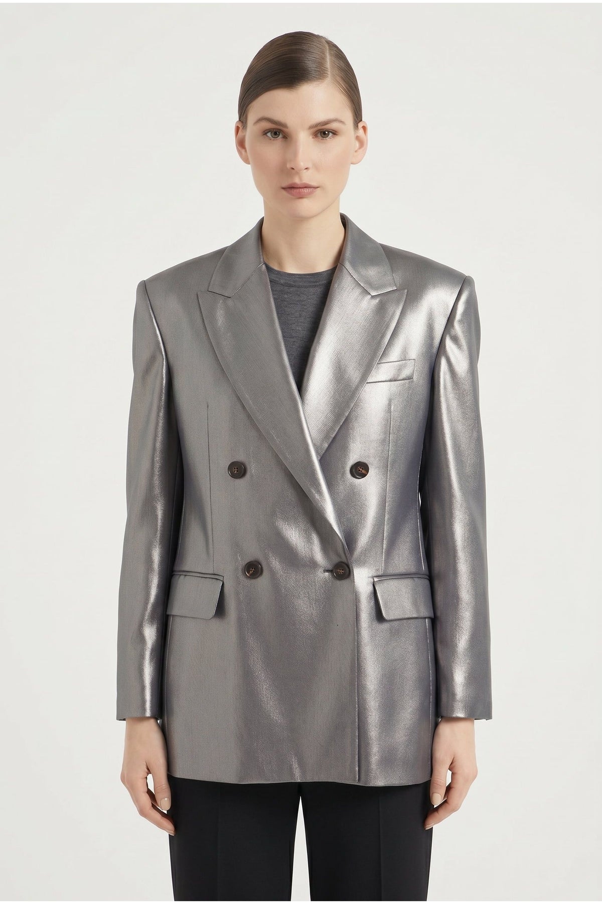 Women's Silver Tailored Double Breasted Blazer