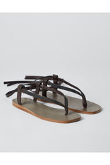 Brunello Cucinelli Women's Dark Brown Leather Thong Sandals