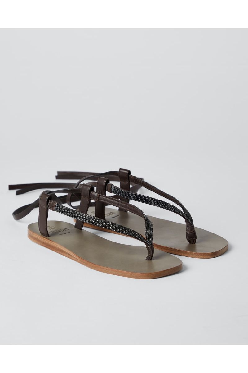 Brunello Cucinelli Women's Dark Brown Leather Thong Sandals