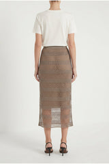 Women's Taupe Mesh Midi Skirt