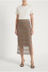 Women's Taupe Mesh Midi Skirt