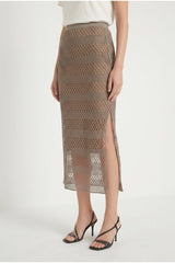 Women's Taupe Mesh Midi Skirt