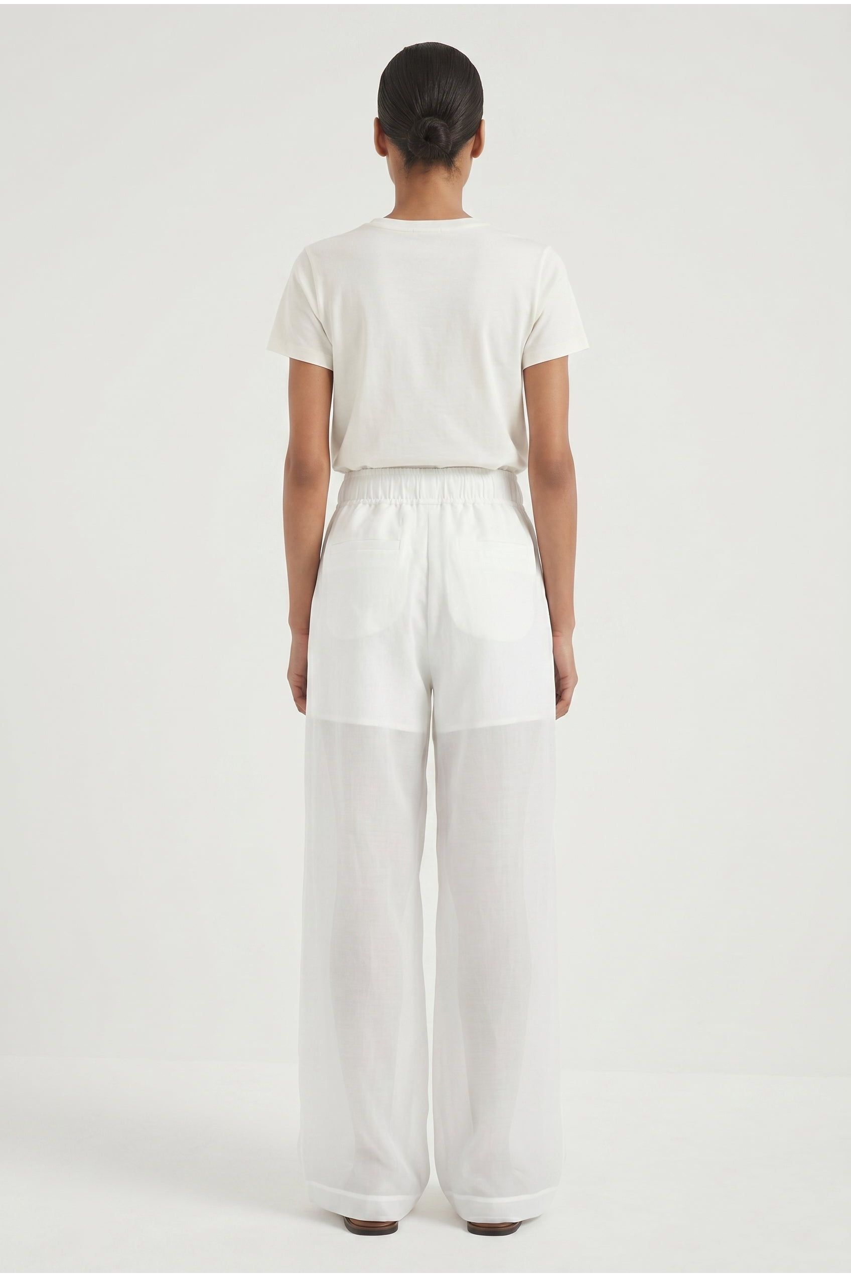 Brunello Cucinelli Women's White Wide Leg Cotton Trousers