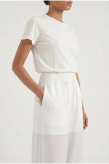 Brunello Cucinelli Women's White Wide Leg Cotton Trousers