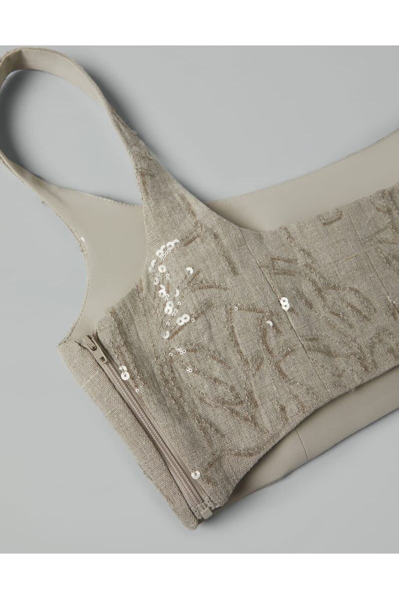 Women's Beige Linen Cropped Top