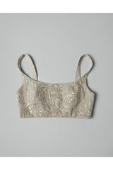 Women's Beige Linen Cropped Top