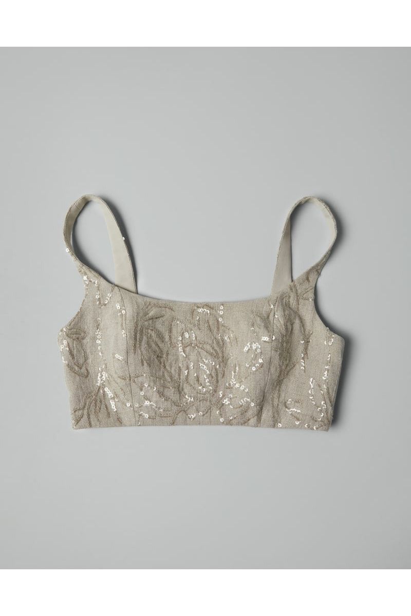 Women's Beige Linen Cropped Top