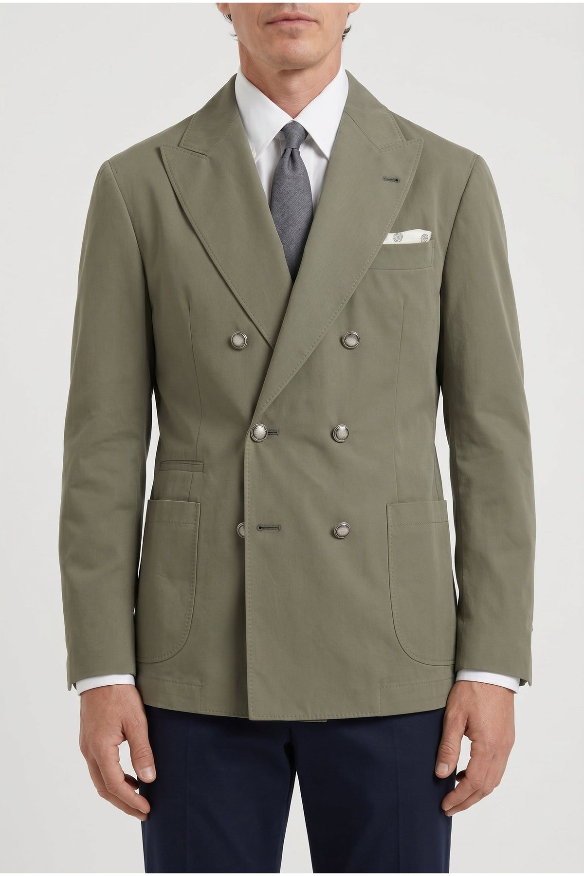 Men's Olive Cotton Double Breasted Blazer