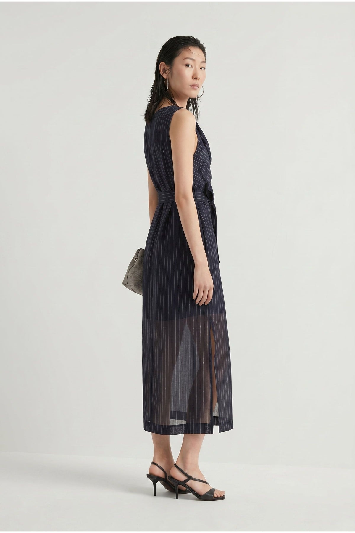 Women's Navy Sleeveless Wrap Dress