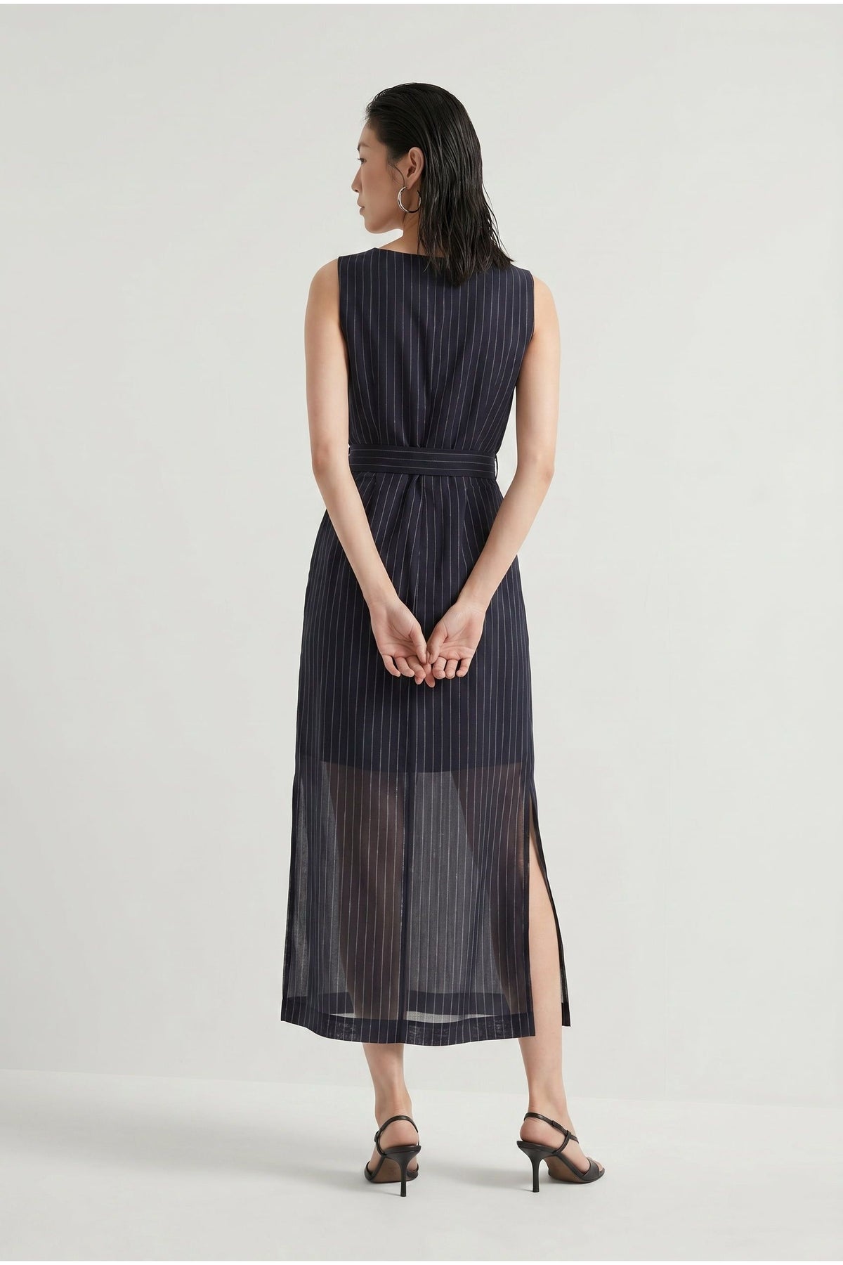 Women's Navy Sleeveless Wrap Dress