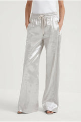 Women's Silver Linen Wide Leg Trousers