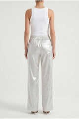 Women's Silver Linen Wide Leg Trousers