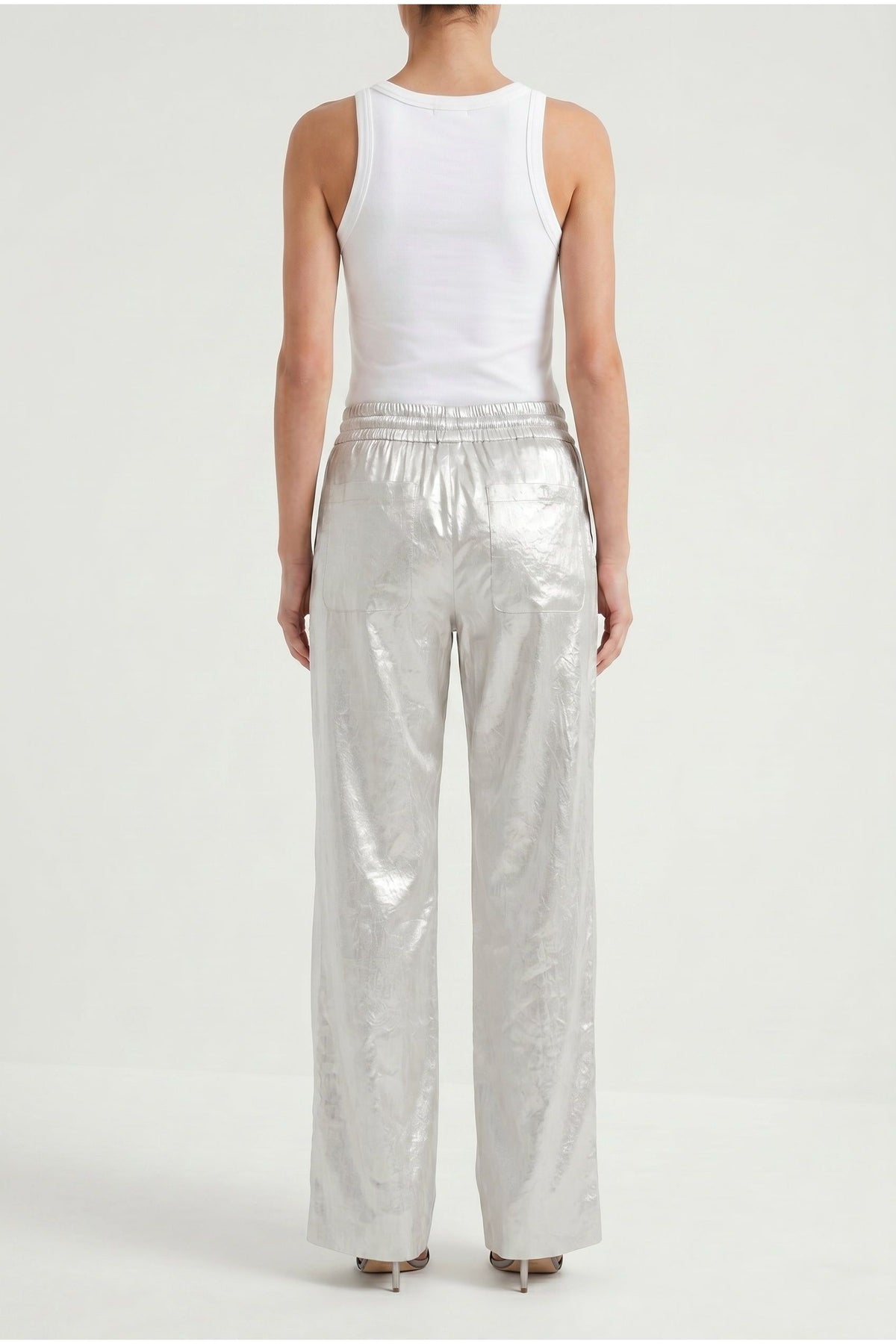Women's Silver Linen Wide Leg Trousers