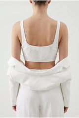Women's White Embroidered Cropped Top